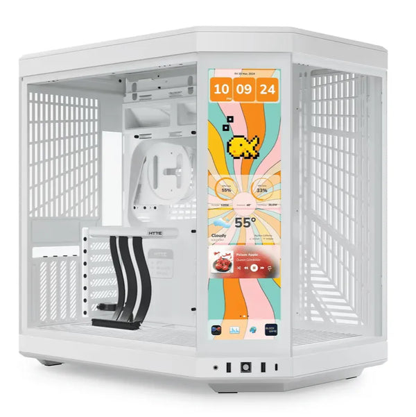 HYTE Y70 Touch Infinite Dual Chamber Mid-Tower Gaming Case Snow White (No Fans Included) - Anigma